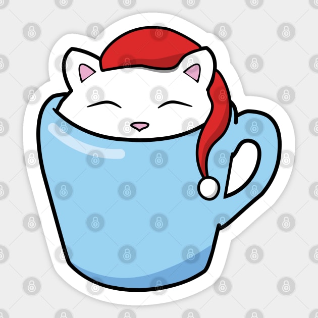 Cute Christmas cat sitting in a blue cup Sticker by Purrfect